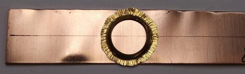 Judy Larson's Fold Formed Cuff With Faux Roman Glass or Coin Cabochon - , Metalwork, Cutting, Cutting Tool, Cutters, Dapping, Dapping Jewelry, Filing, Finishing, Forging, Forging Jewelry, Jewelry Forging, How To Punch Holes, Hole Punching, Punch A Hole, Oxidizing Wire, Oxidizing, Antiquing Wire, Antiquing, Riveting, Riveting Techniques, Wire Rivets, Sawing, Saw, Wire Saw, Texturing, Drilling, Drill, Fold Formed Faux Roman Glass Cuff